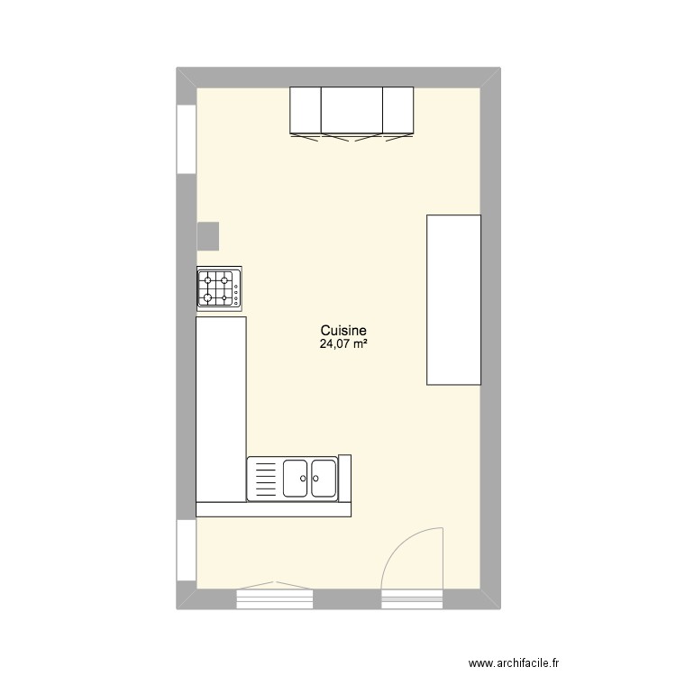 Cuisine atelier. Plan de 1 pièce et 24 m2