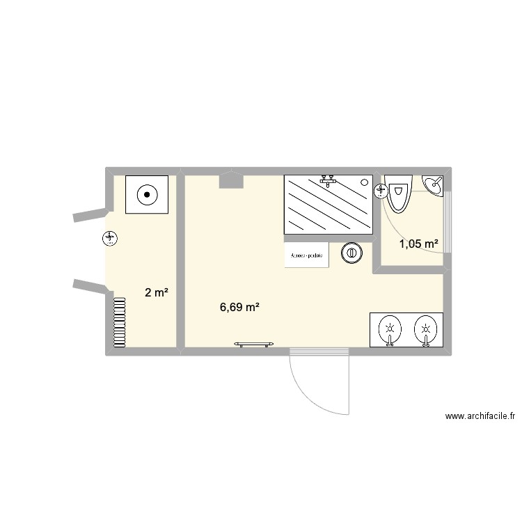 SDB_APP1. Plan de 3 pièces et 10 m2