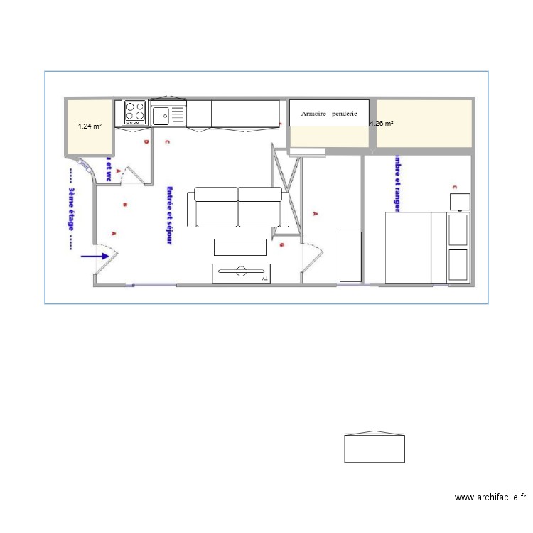 53 Lancry V1. Plan de 2 pièces et 6 m2