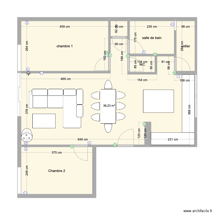 Appartement meuble. Plan de 7 pièces et 66 m2