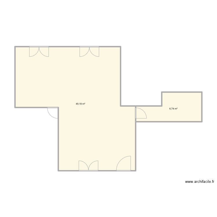 cuisine salon. Plan de 2 pièces et 56 m2