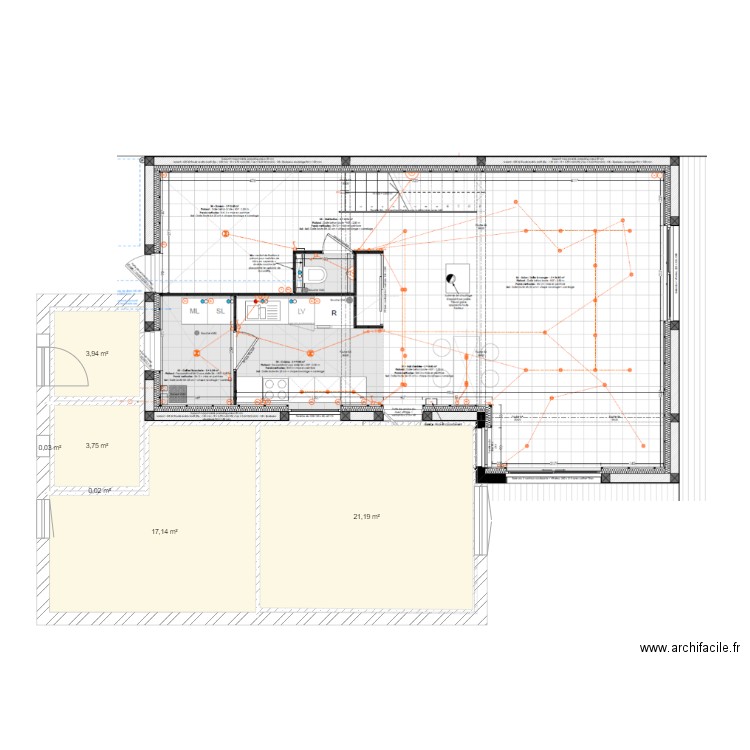 projet extension 1er essai 2. Plan de 6 pièces et 46 m2