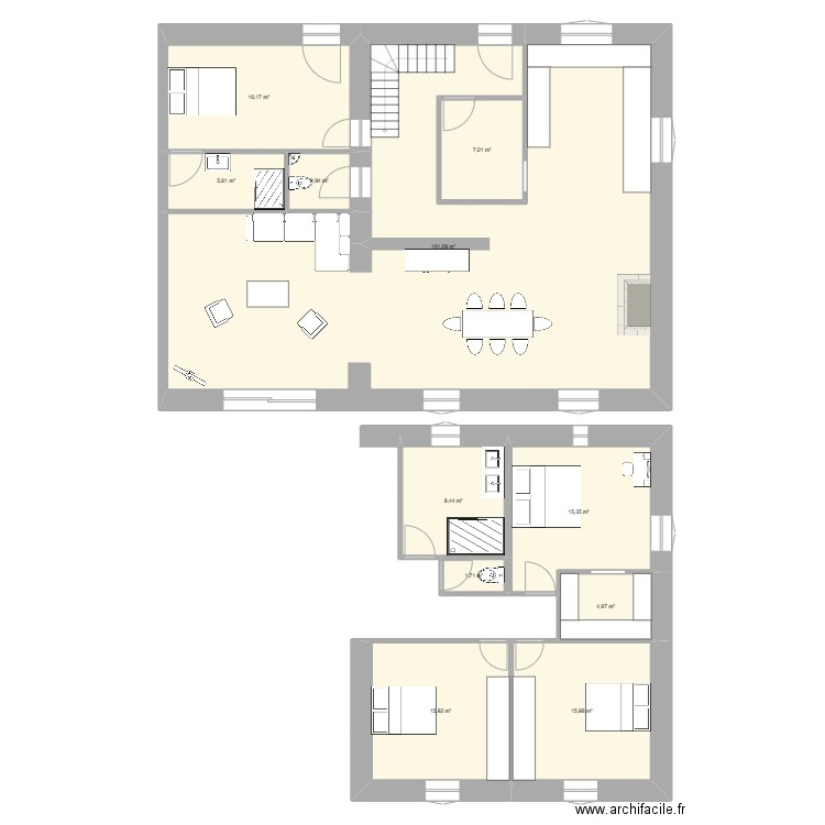 Version1. Plan de 11 pièces et 196 m2