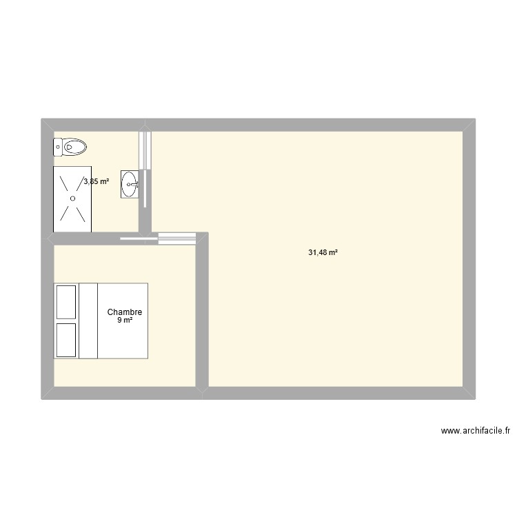 waucquier. Plan de 3 pièces et 44 m2