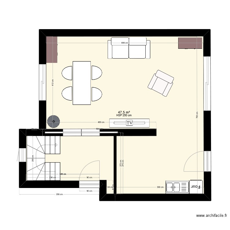 1nn. Plan de 1 pièce et 48 m2