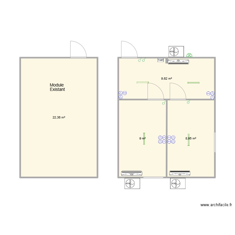 ETPC Koungou Bureau + terrasse. Plan de 4 pièces et 50 m2