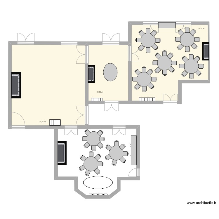 RDC Château Tables Rondes Abondance PDJ. Plan de 3 pièces et 135 m2