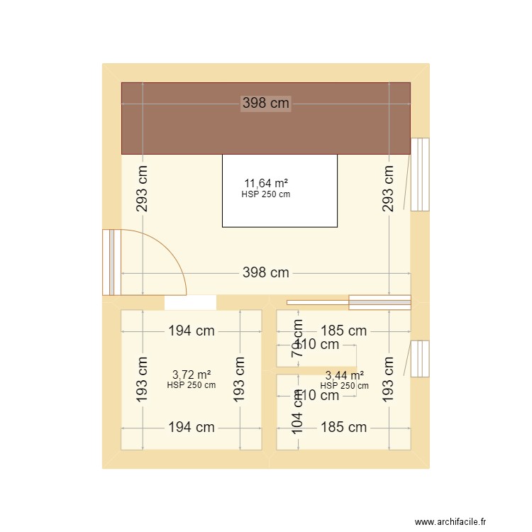 chambre 3. Plan de 3 pièces et 19 m2