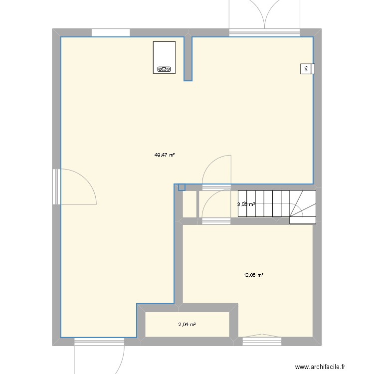 RdC. Plan de 4 pièces et 67 m2