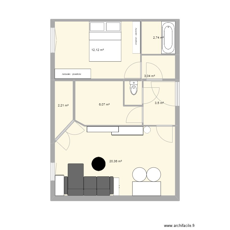 Home. Plan de 7 pièces et 50 m2