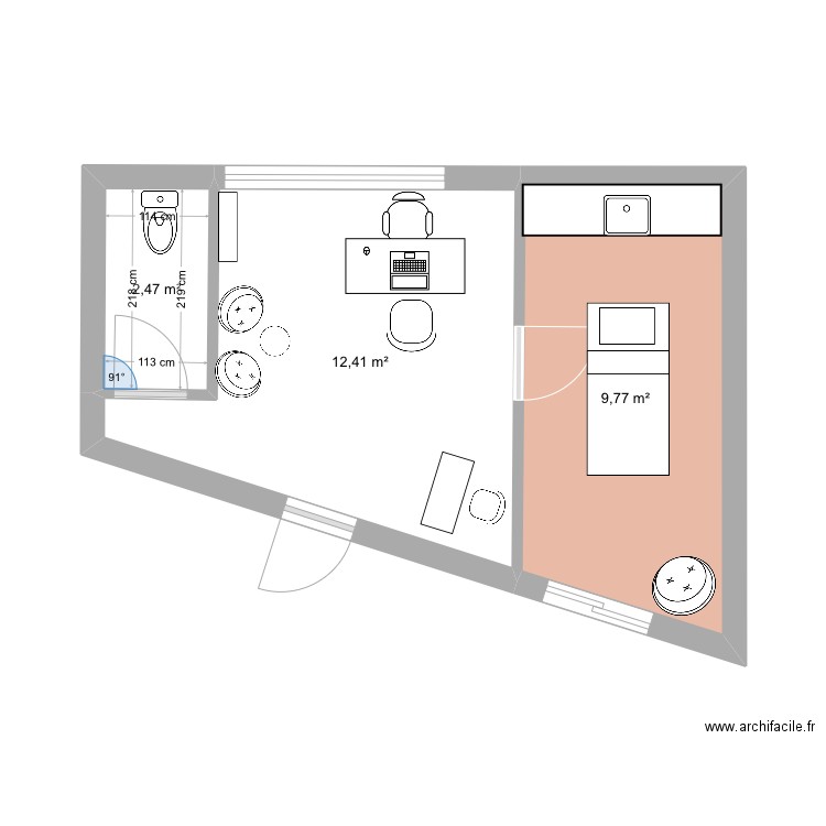 SALON. Plan de 3 pièces et 25 m2