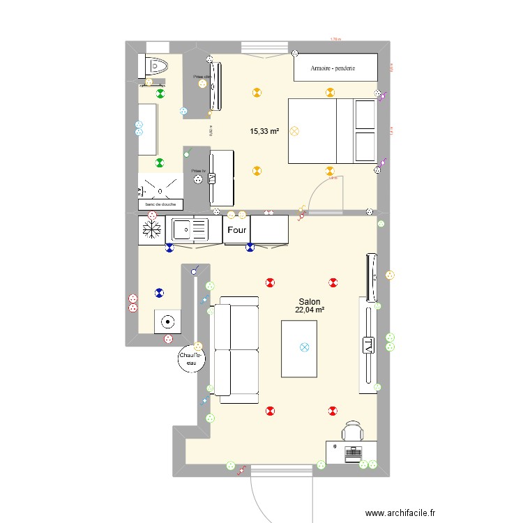 Plan Aménagement. Plan de 2 pièces et 37 m2