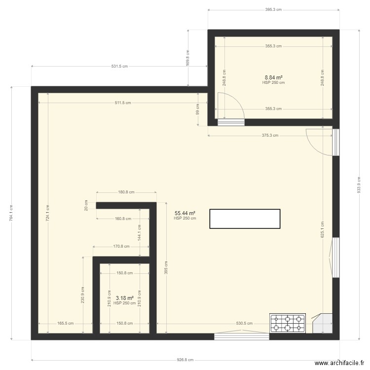 PLAN CUICSINE MAMAN GABON. Plan de 3 pièces et 67 m2