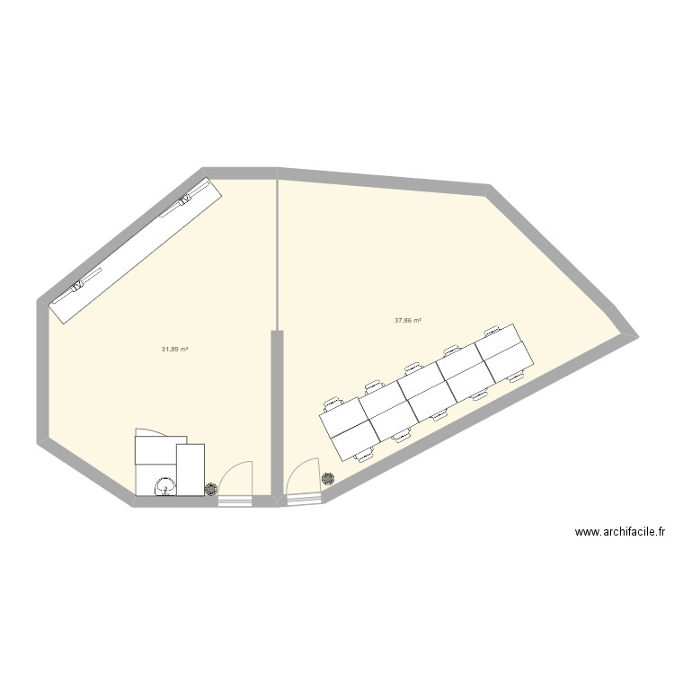 e sport v2. Plan de 2 pièces et 70 m2