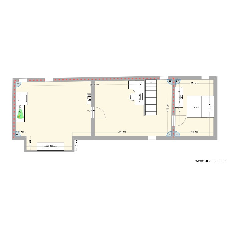 ÉTAGE - CHAMBRES. Plan de 2 pièces et 62 m2