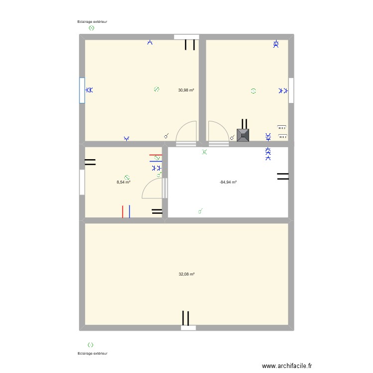 plan etage. Plan de 4 pièces et 85 m2