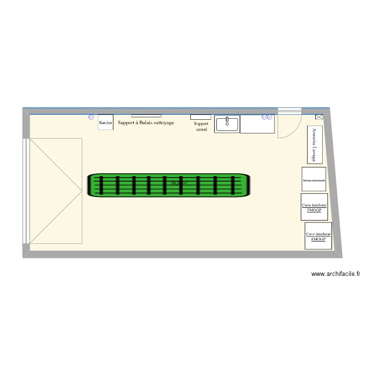 BAIE DE LAVAGE 1. Plan de 1 pièce et 59 m2