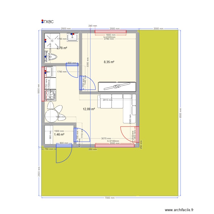 30 Углич гхвс. Plan de 5 pièces et 52 m2