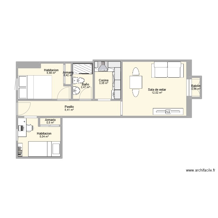 monteleón 7 2C. Plan de 10 pièces et 36 m2