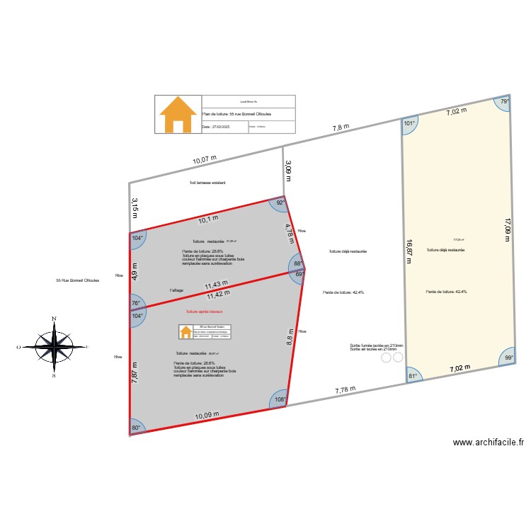 Plan détail de toiture après travaux 0. Plan de 3 pièces et 255 m2