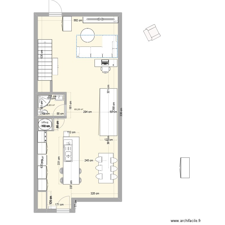 Maison RDC_V2. Plan de 2 pièces et 72 m2