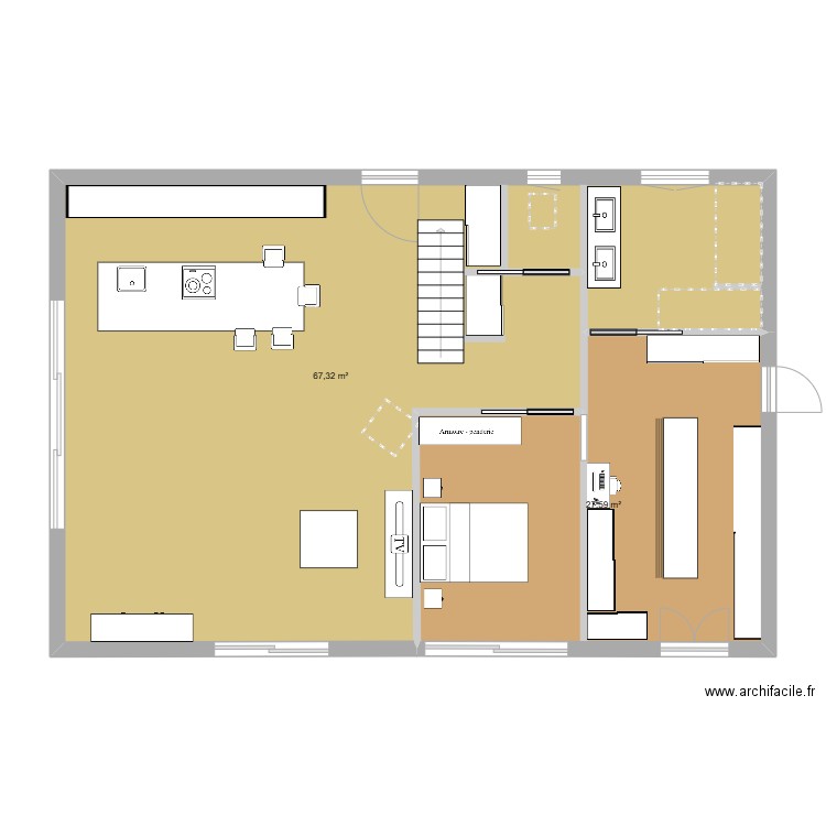 HUGON. Plan de 2 pièces et 95 m2