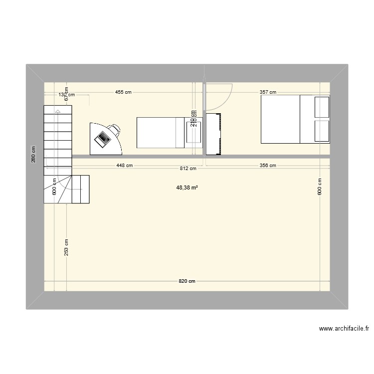 RENO R+1. Plan de 1 pièce et 48 m2