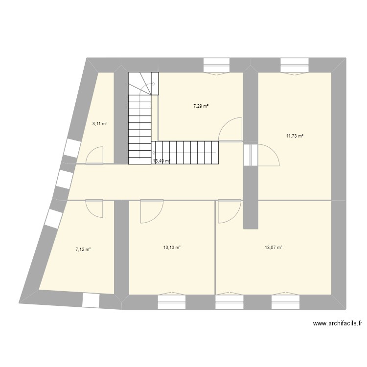 Pleine Faye 1er étage . Plan de 7 pièces et 67 m2