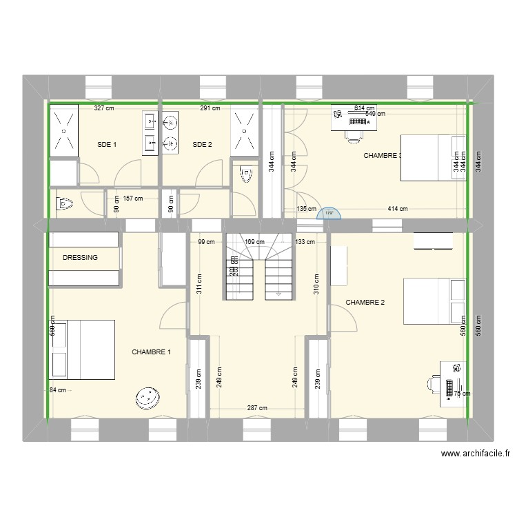 CAROLE & LUDO  PROJET  1° ETAGE. Plan de 23 pièces et 113 m2