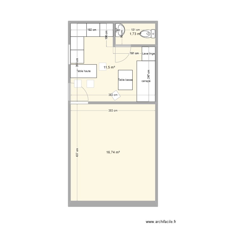 UL local. Plan de 3 pièces et 30 m2