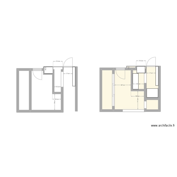 garde manger. Plan de 3 pièces et 8 m2