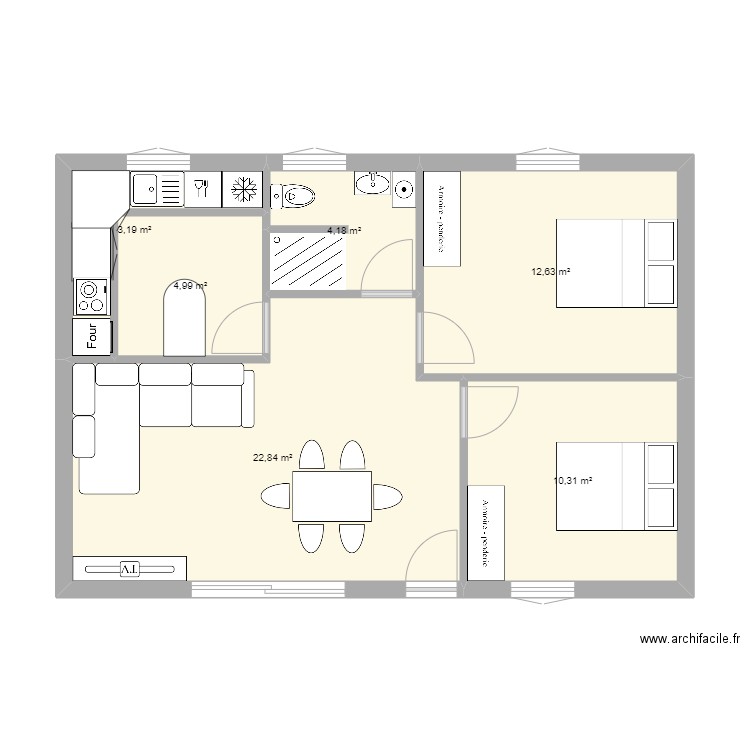 Soumaya. Plan de 6 pièces et 58 m2