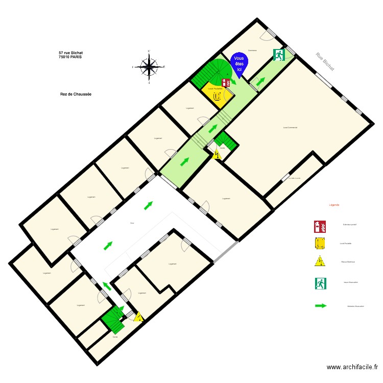 Bichat Plan Evacuation. Plan de 19 pièces et 386 m2