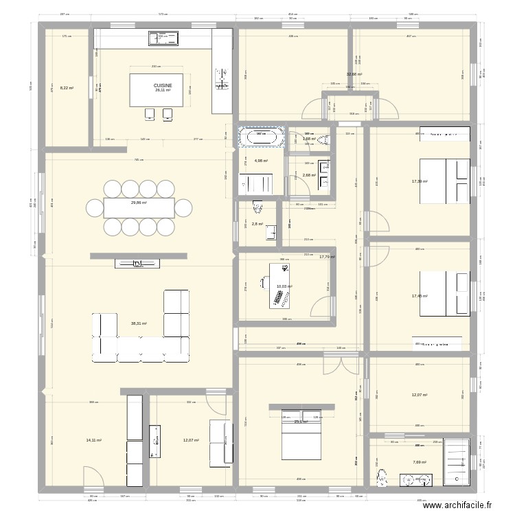 grande maison. Plan de 18 pièces et 282 m2