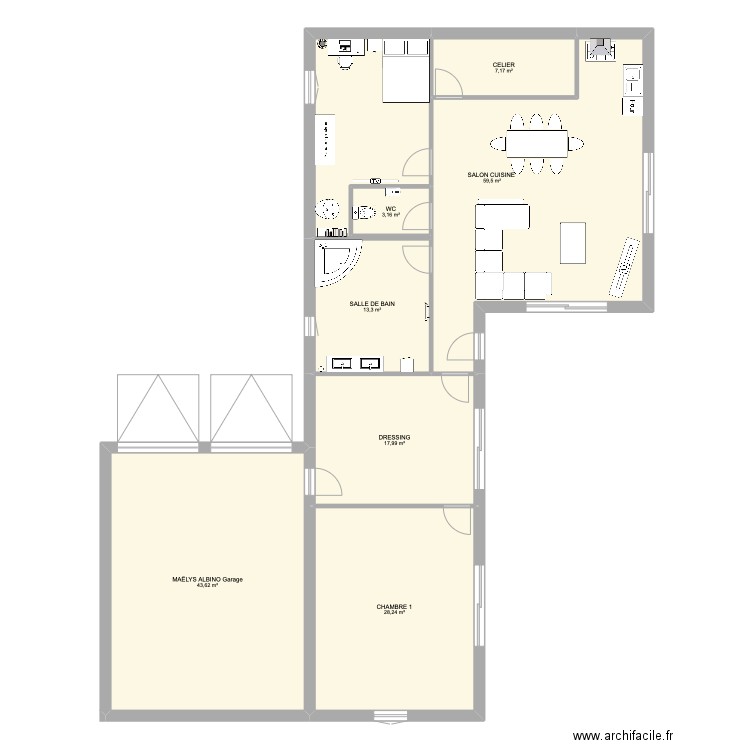 PLAN MAISON MAELYS. Plan de 7 pièces et 173 m2