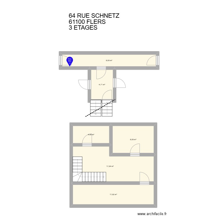 64 R SCHNETZ. Plan de 6 pièces et 54 m2