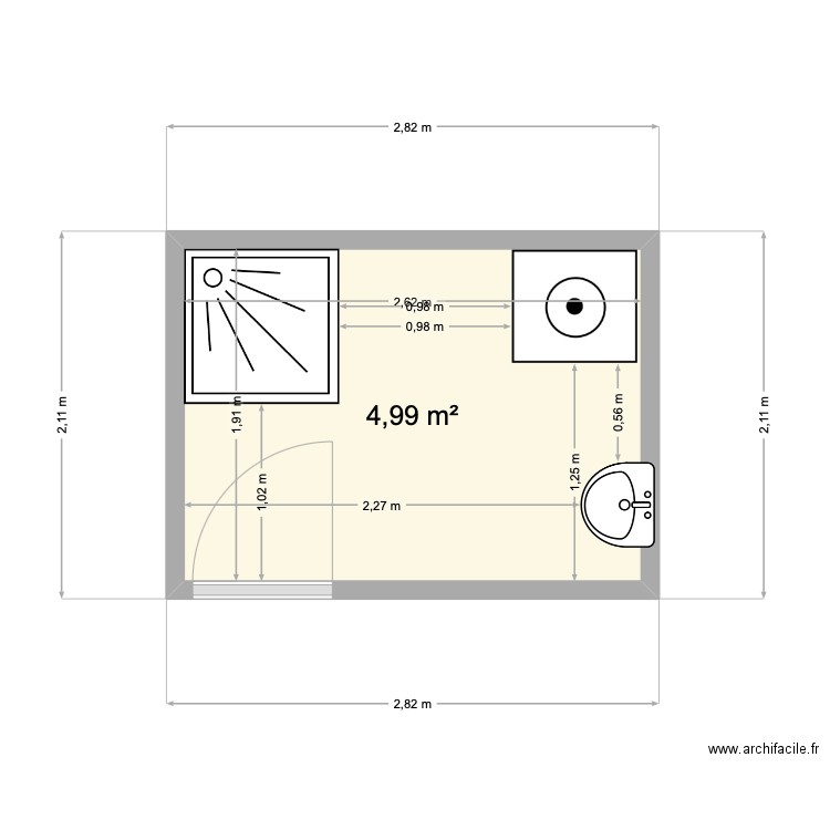 salle de bains christine. Plan de 1 pièce et 5 m2