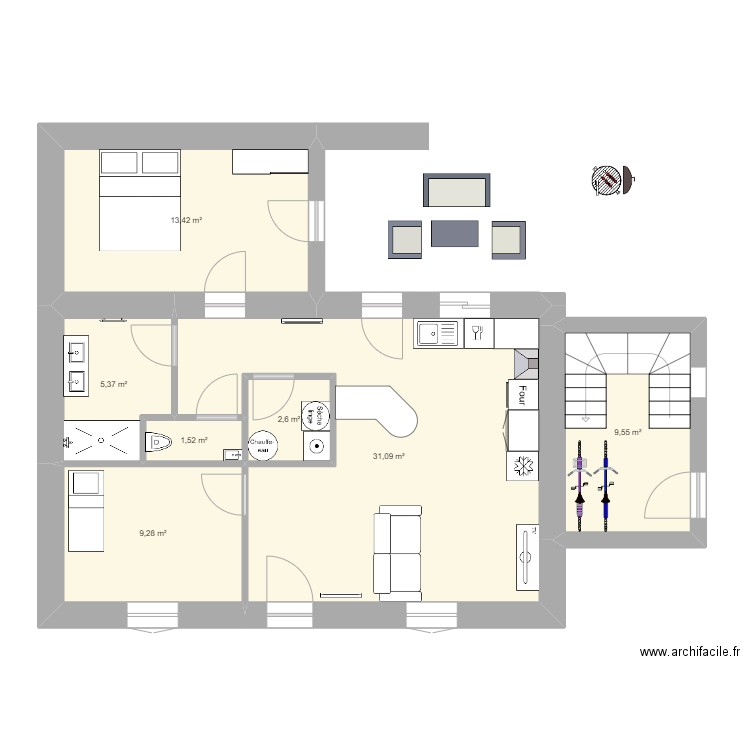 Villeneuve . Plan de 7 pièces et 73 m2