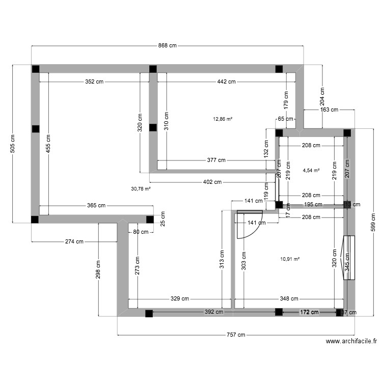 Plan Repartition. Plan de 4 pièces et 59 m2