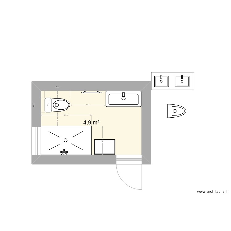 Salle de bain. Plan de 1 pièce et 5 m2