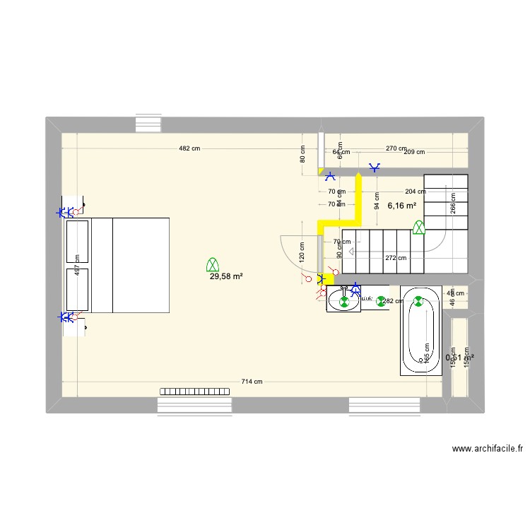 3e étage (2e option). Plan de 3 pièces et 36 m2