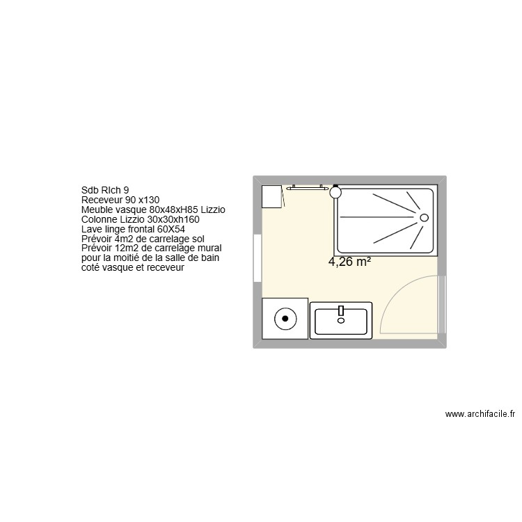 SDB RICH 9. Plan de 1 pièce et 4 m2