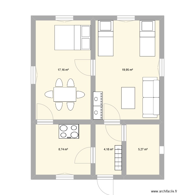 Kulli talu. Plan de 5 pièces et 55 m2