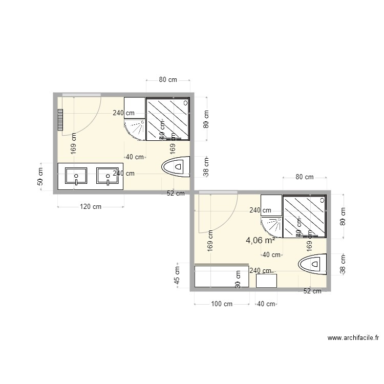 SDB-A. Plan de 2 pièces et 8 m2