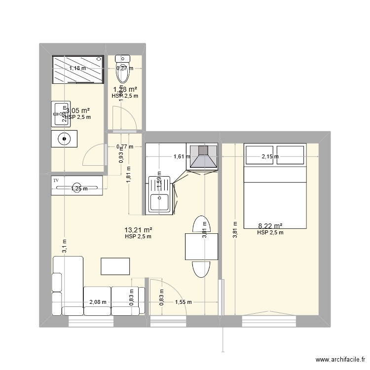 studio sens. Plan de 4 pièces et 26 m2