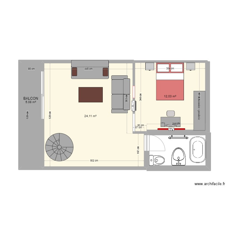 1ER ETAGE. Plan de 3 pièces et 41 m2