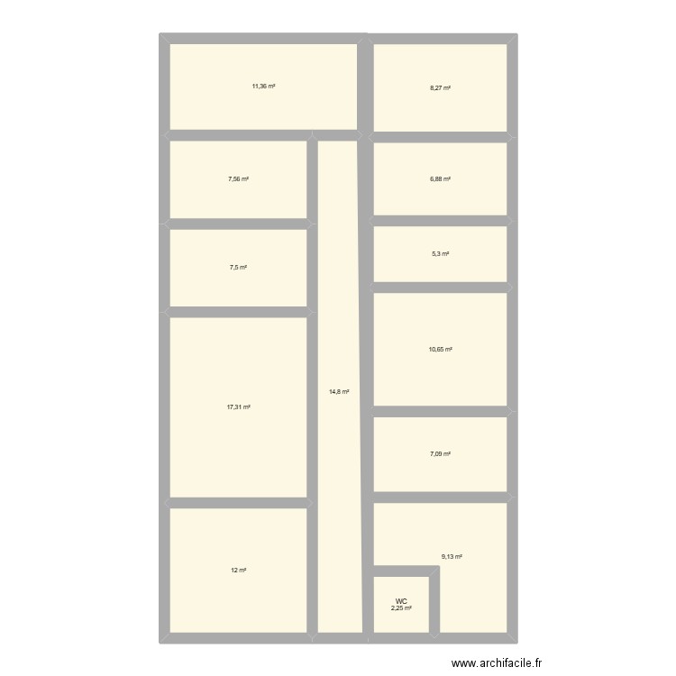 Fromagerie. Plan de 13 pièces et 120 m2