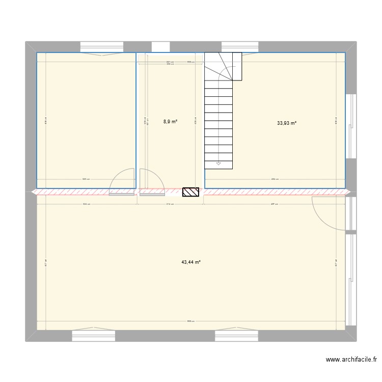 Etage cuisine. Plan de 4 pièces et 86 m2