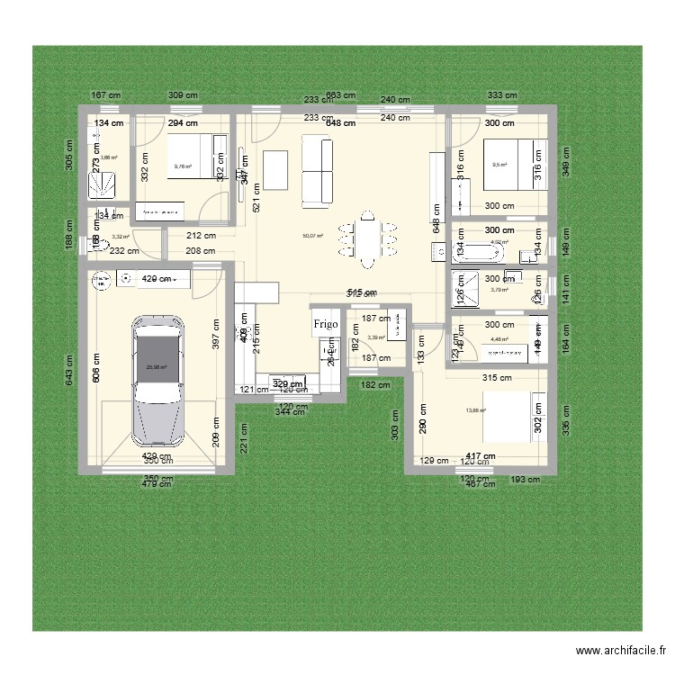 5: 106m2 avec 3 chambres + 26m2 garage. Plan de 11 pièces et 132 m2