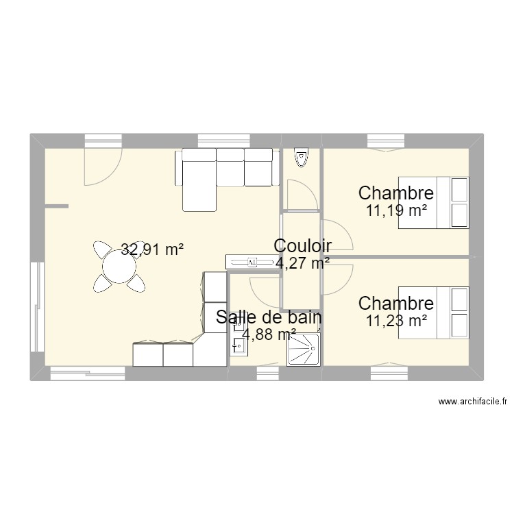 Maison Parents. Plan de 5 pièces et 64 m2